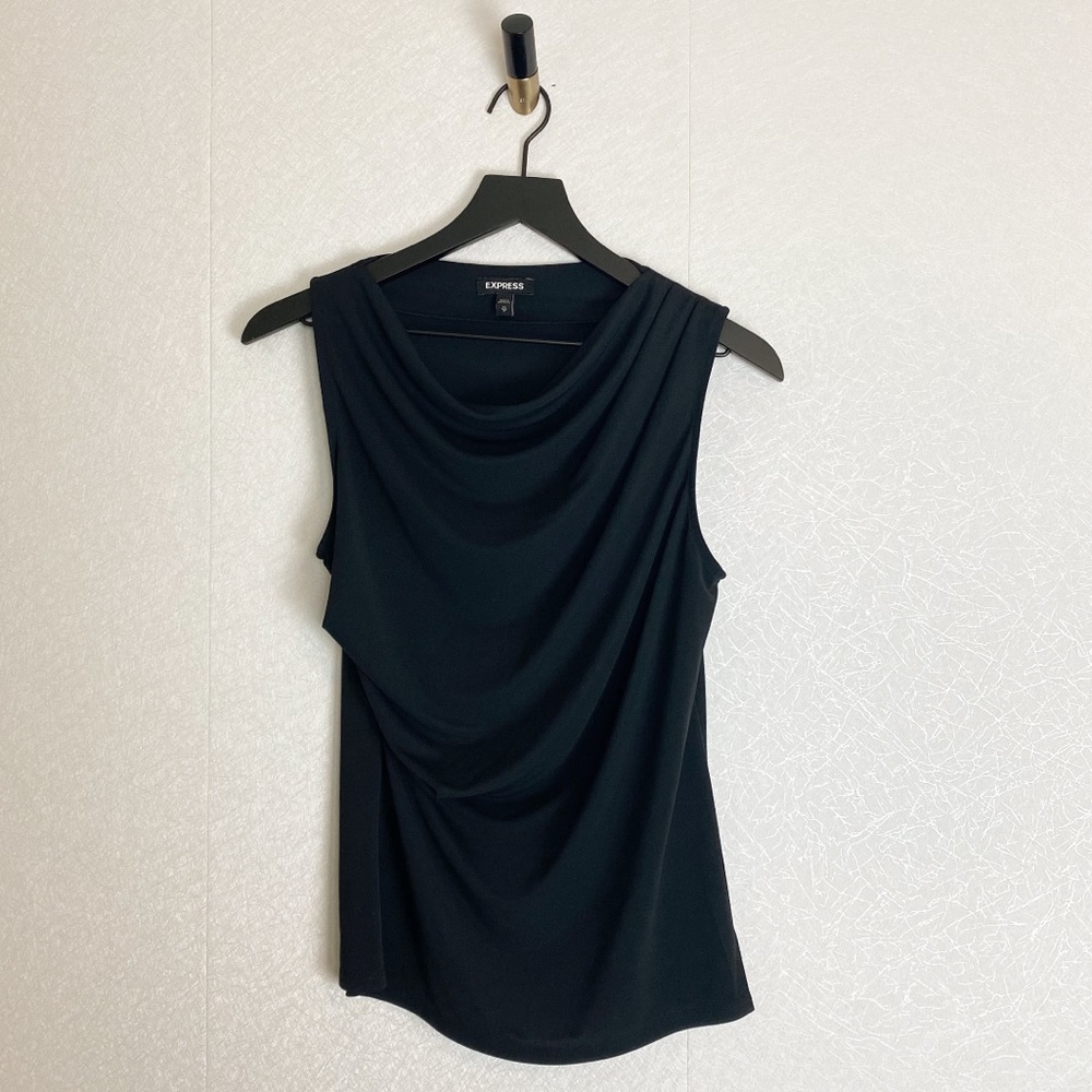 Express Black Cowl Neck Draped Slinky Ruched Tank Top Blouse Shell
